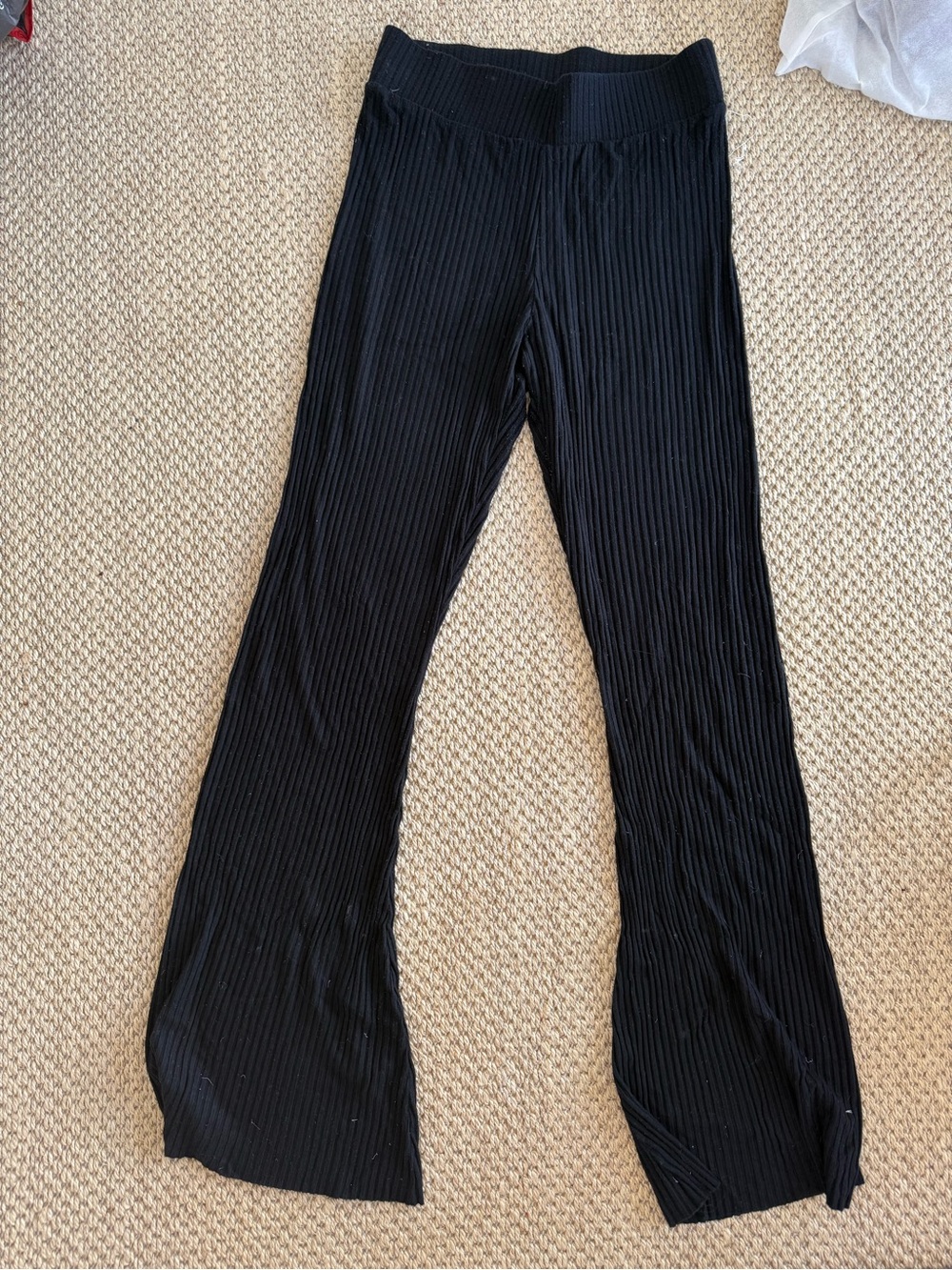CALE Black Ribbed Wide-Leg Pull-On Pants